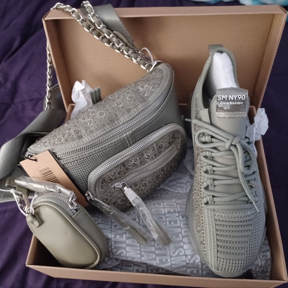 Steve Madden Olive green sneakers with Crossbody bag to match.